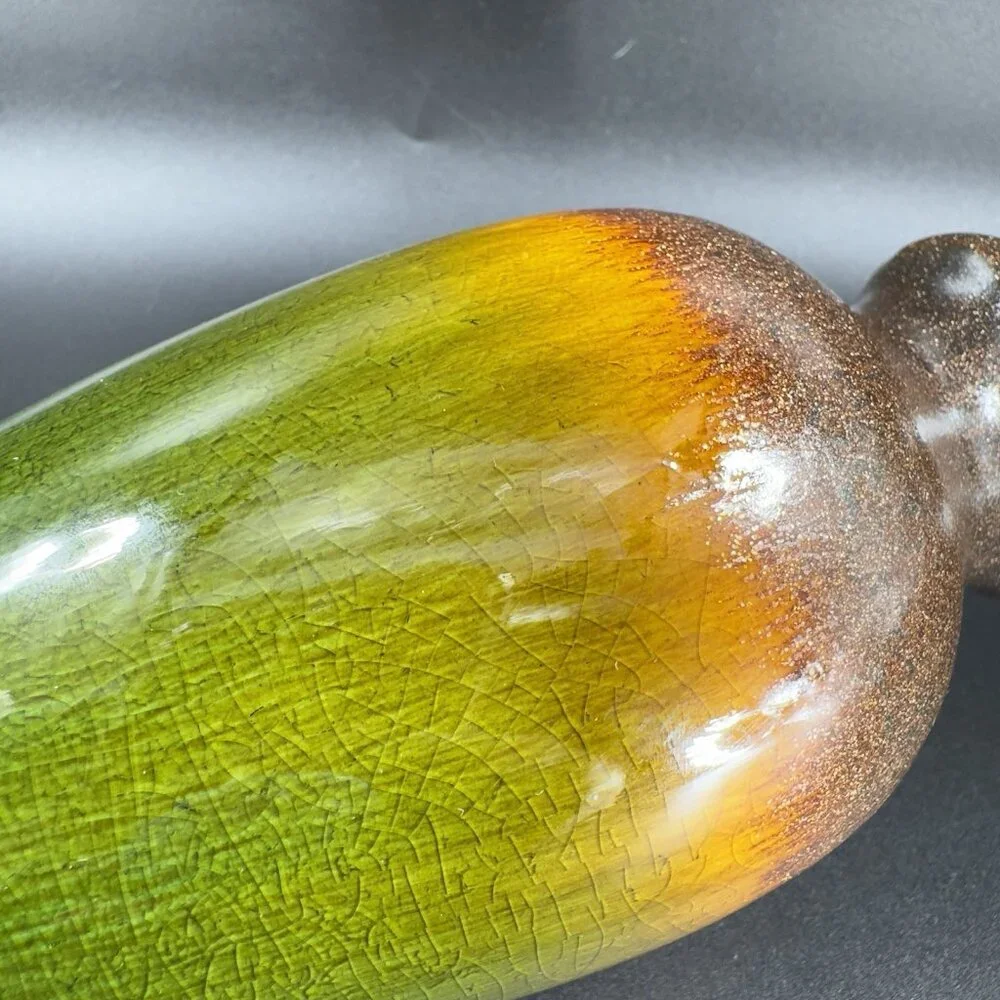 Bombay Ceramic Vase‎ Vessel With Shiny Crystalline Glaze Multicolor Pottery Vase
